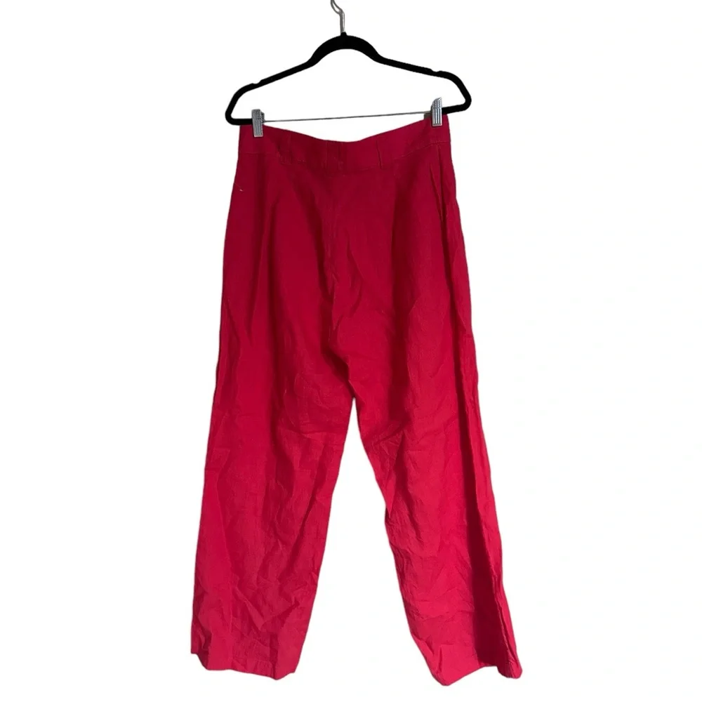 NWT Nicole Miller New York 100% Linen Pant Front Pockets Orange Red